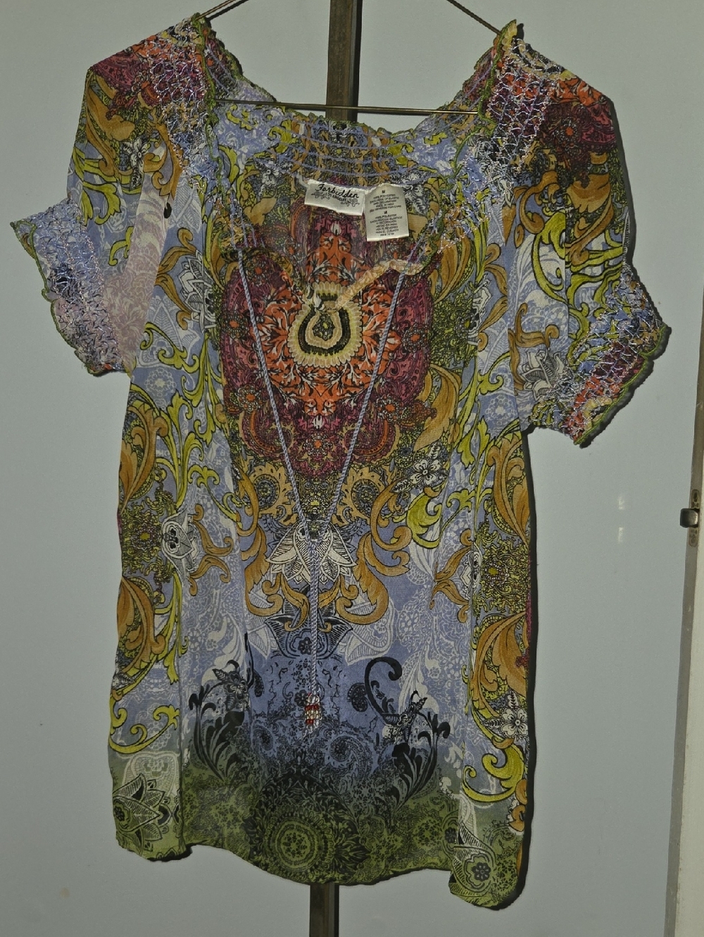 Boho Paisley Short-Sleeve Shirt - Purple & Yellow